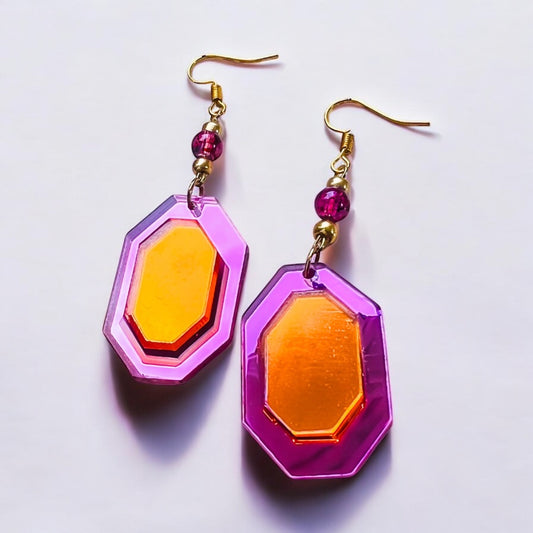 Roze oranje gouden retro oorbellen