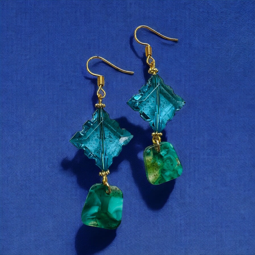 Blue green gold earrings