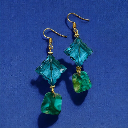Blue green gold earrings