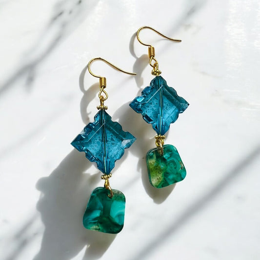 Blue green gold earrings