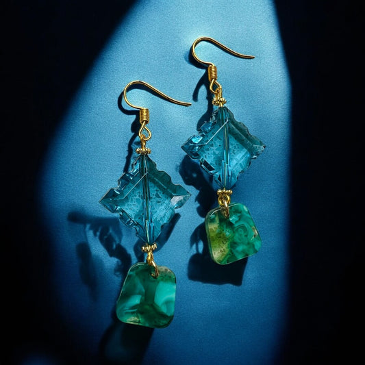 Blue green gold earrings