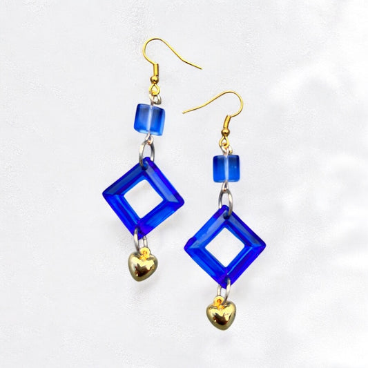 Blue gold heart earrings