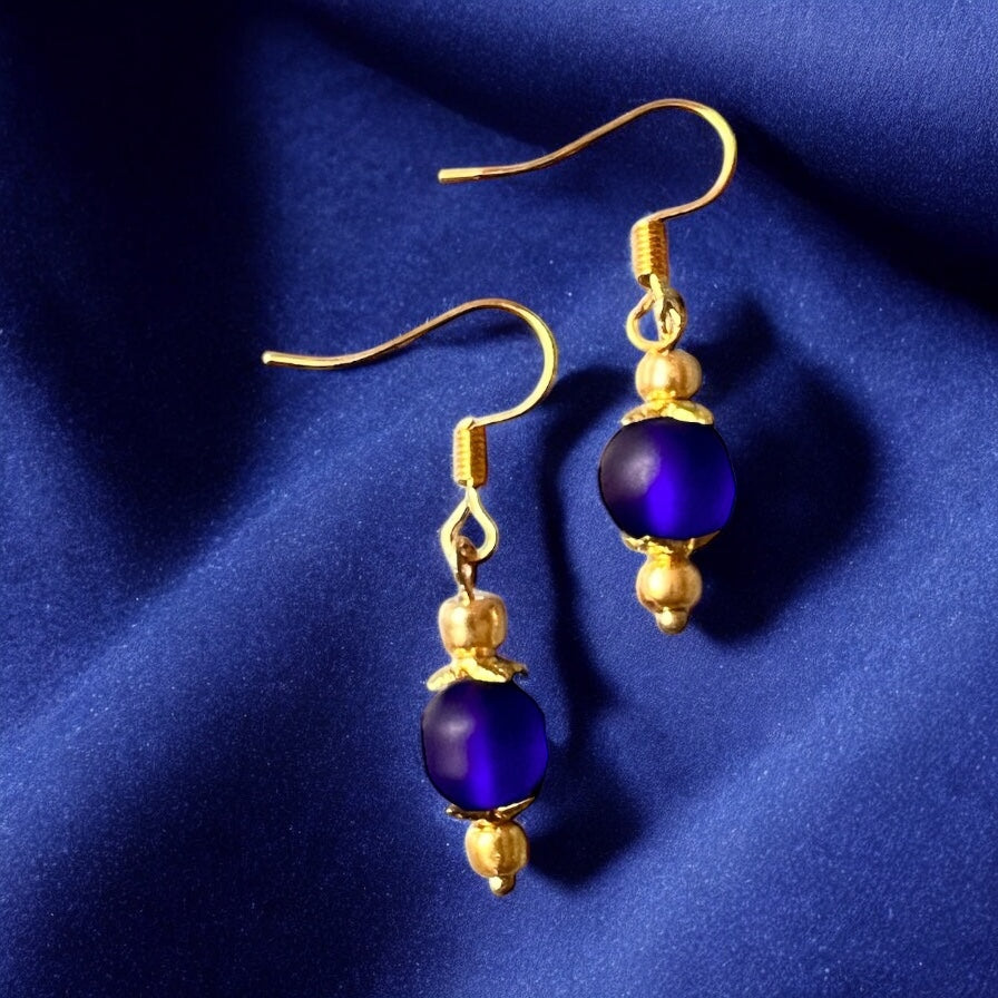 Blauw gouden oorbellen