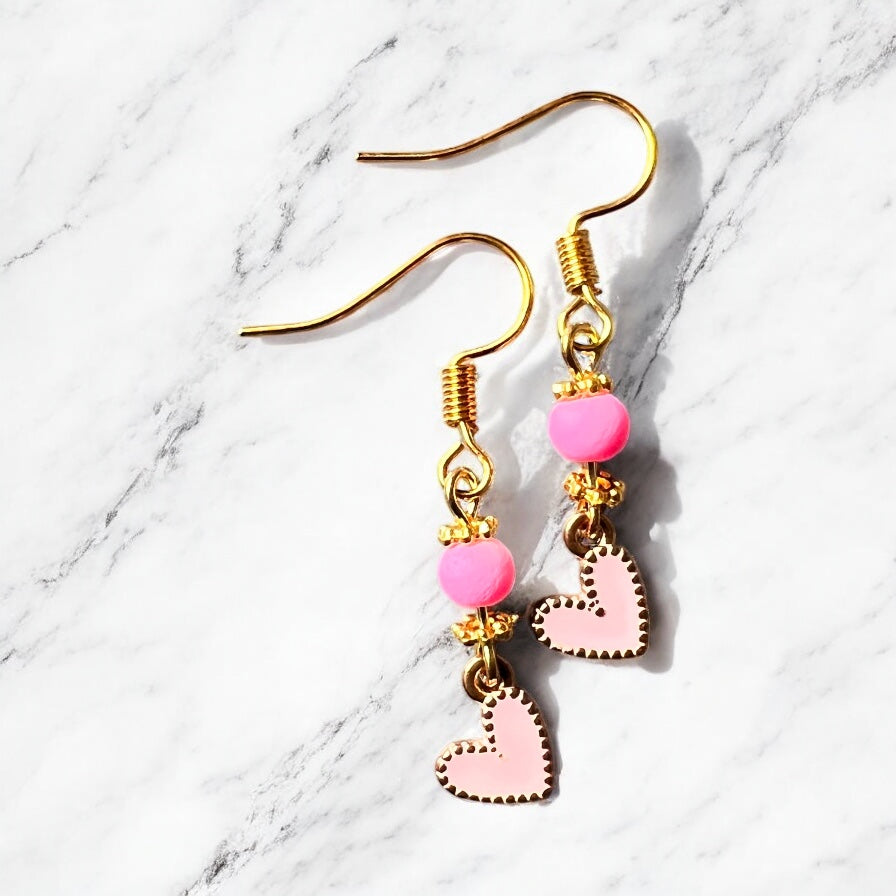 Pink gold heart earrings