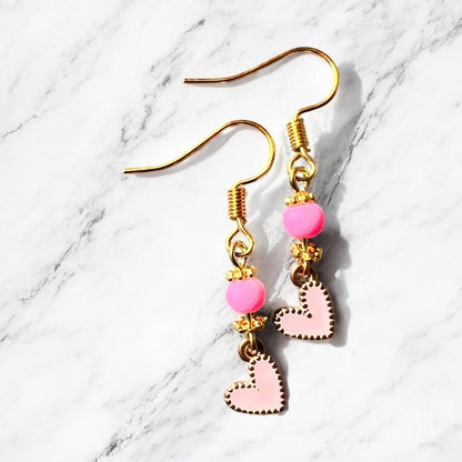 Pink gold heart earrings