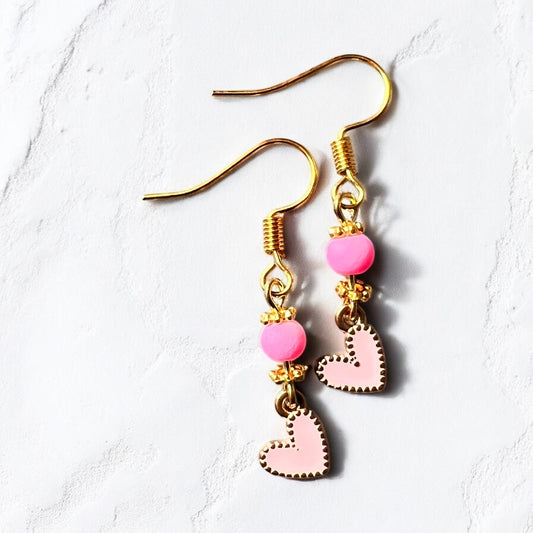 Pink gold heart earrings