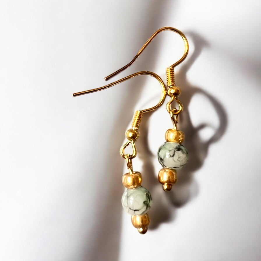 Gold green gray earrings