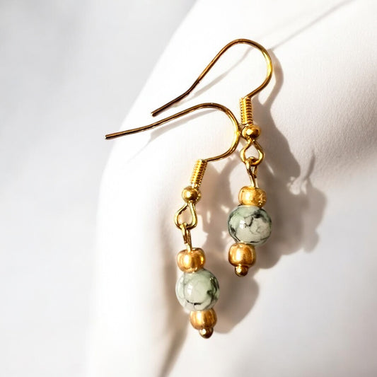 Gold green gray earrings