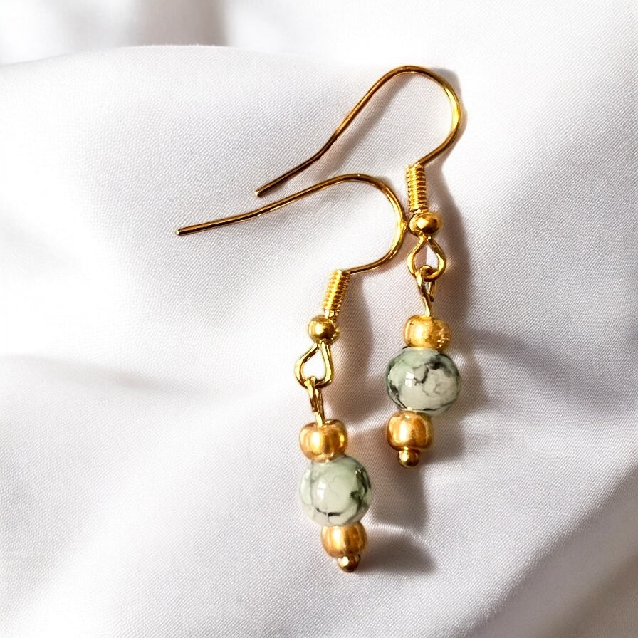 Gold green gray earrings