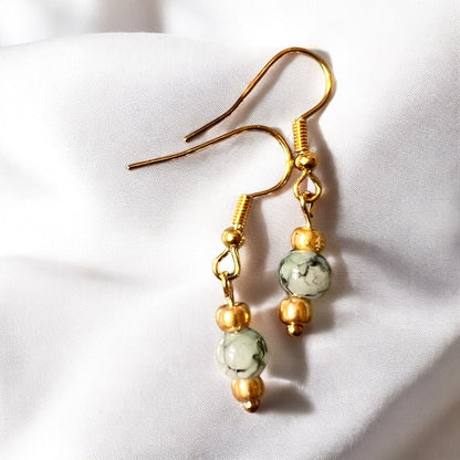 Gold green gray earrings