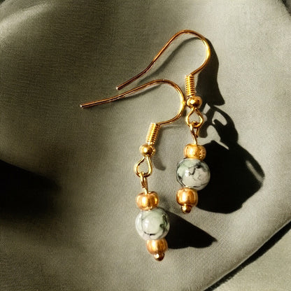 Gold green gray earrings