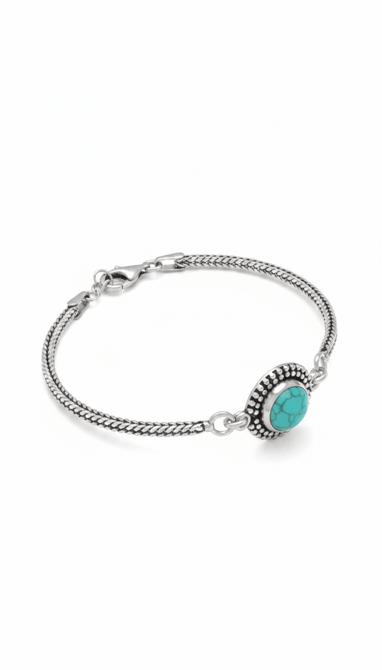 Howlith-Cabochon-Armband aus 925er Silber, verstellbar, 17–19,2 cm, von KEY LIME STORE