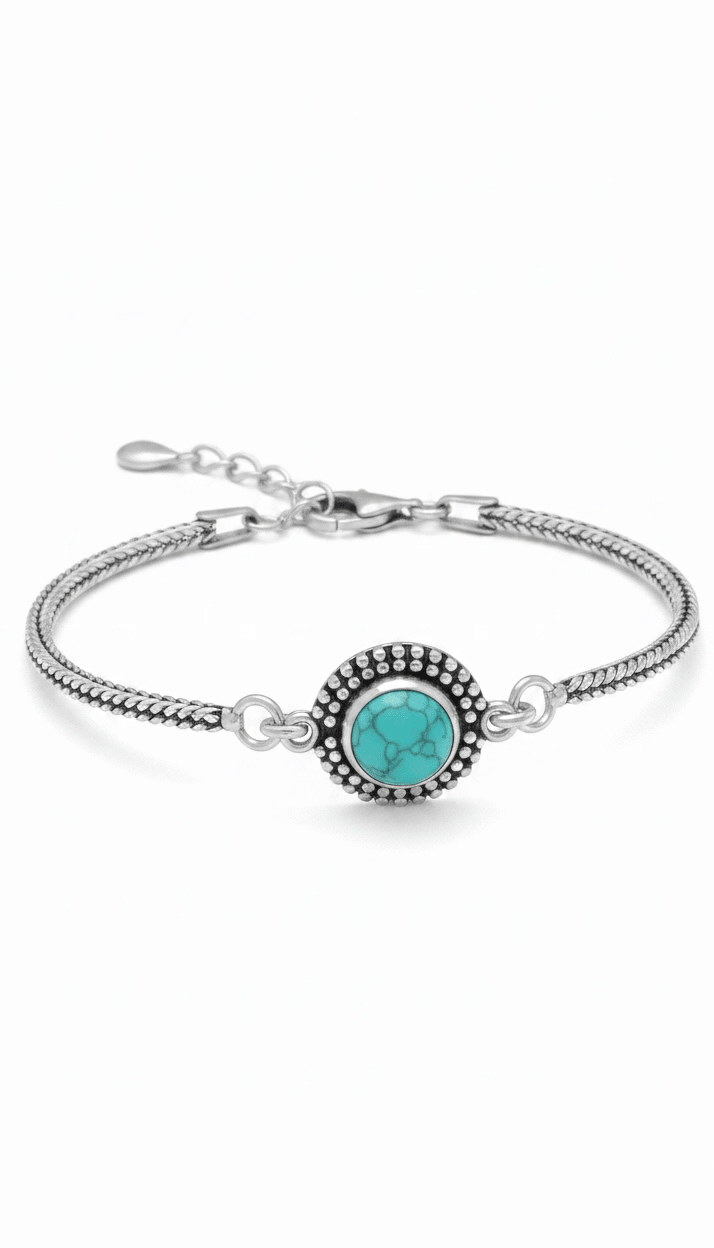 Howlith-Cabochon-Armband aus 925er Silber, verstellbar, 17–19,2 cm, von KEY LIME STORE