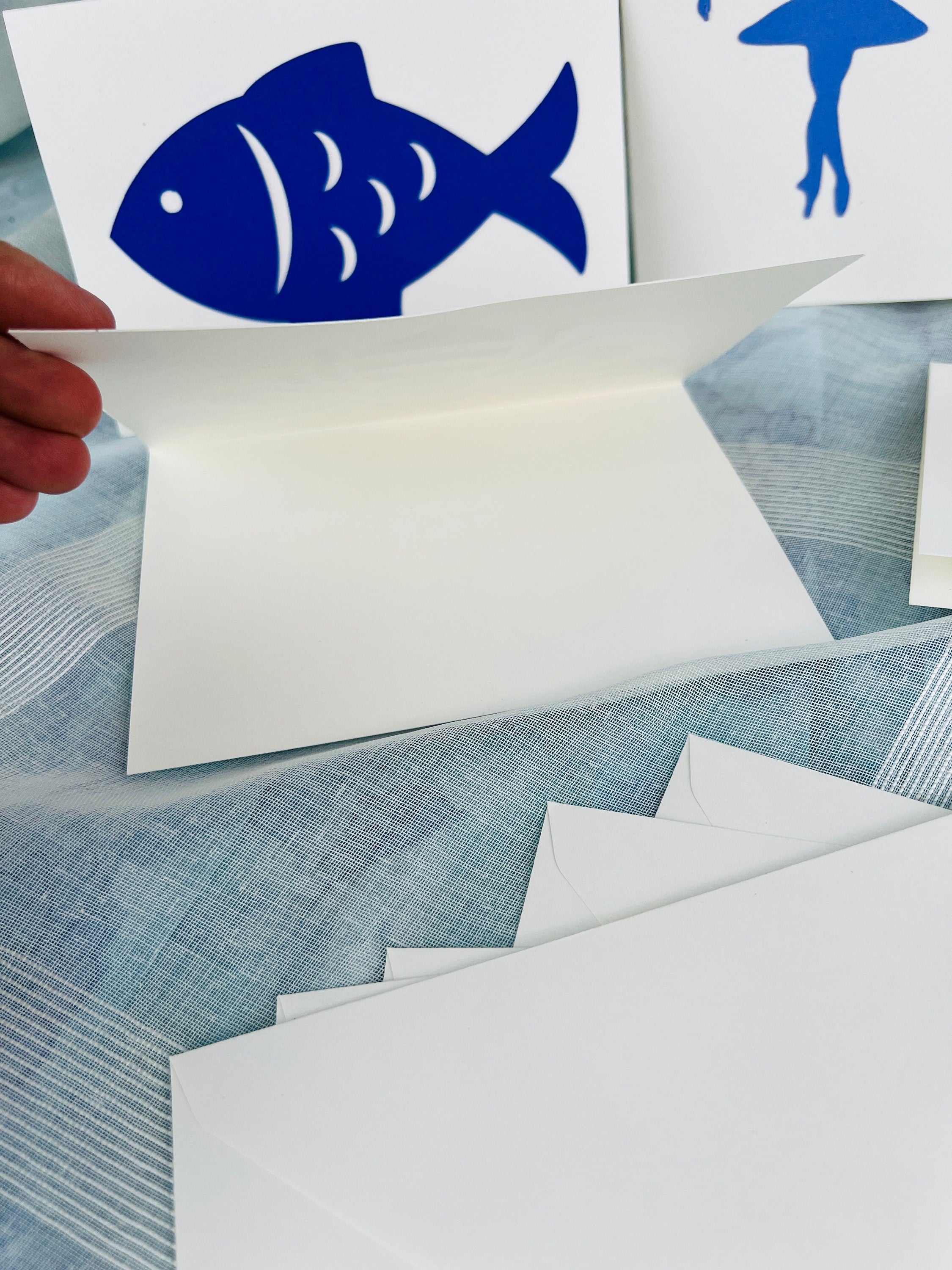 Handgefertigtes Set aus 5 handgefertigten Doppelpostkarten und passenden Umschlägen