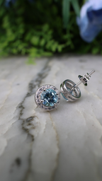 Oorsteker Blauwe Topaas rond (cz) 925 sterling zilver