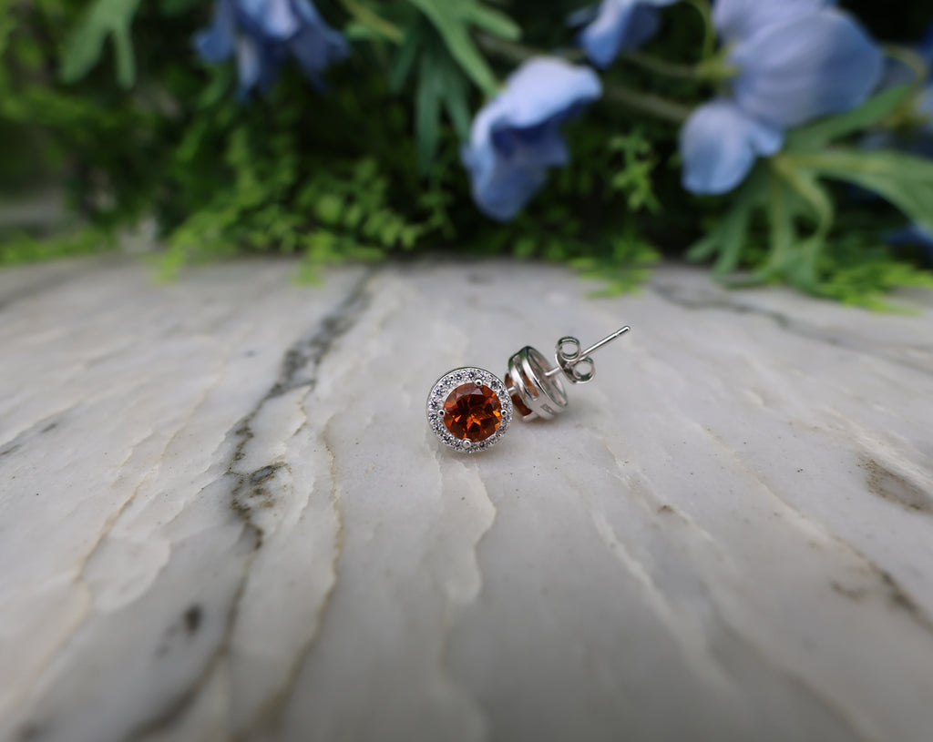 Oorsteker Citrien rond (cz) 925 sterling zilver