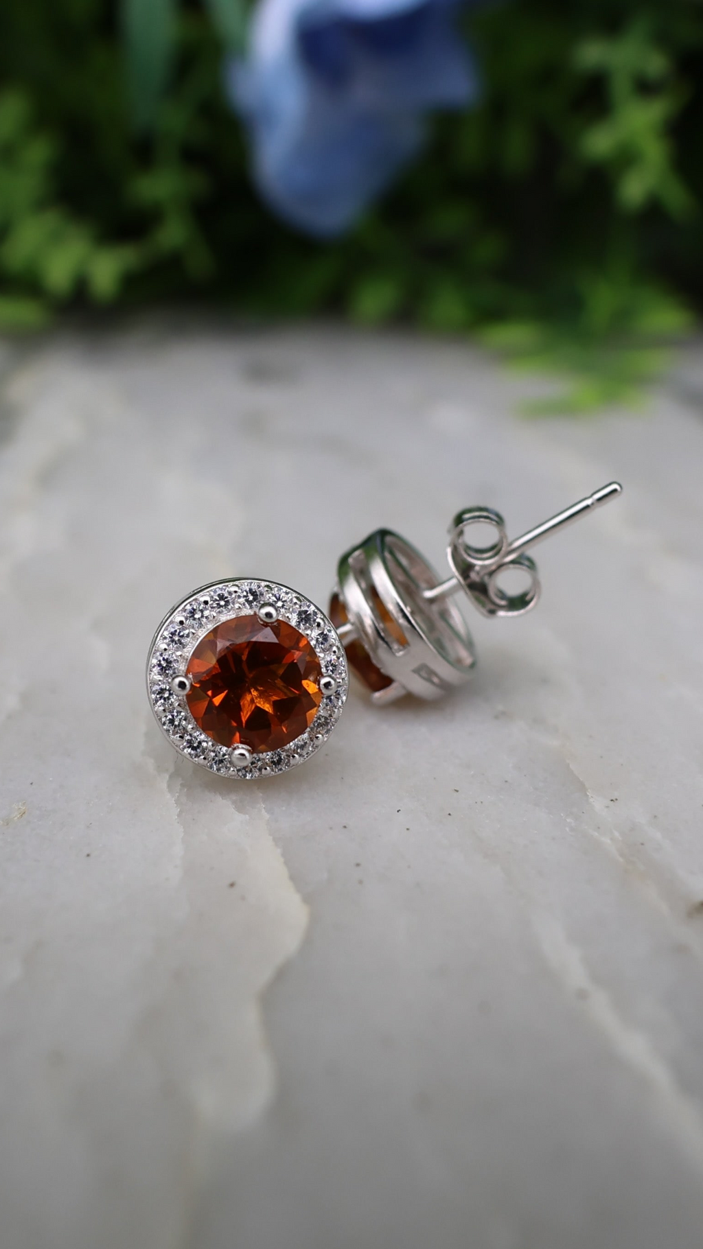 Oorsteker Citrien rond (cz) 925 sterling zilver