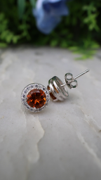 Oorsteker Citrien rond (cz) 925 sterling zilver