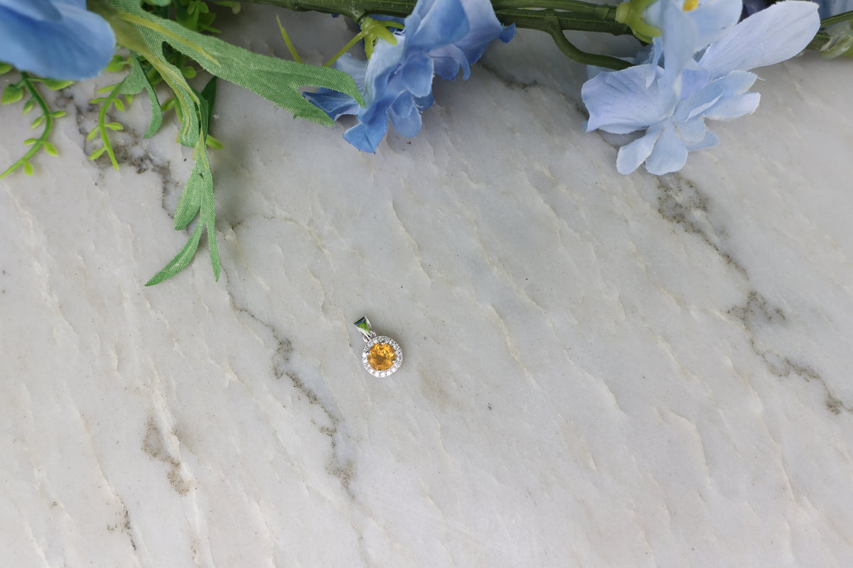 Hanger Citrien rond (cz) 925 sterling zilver