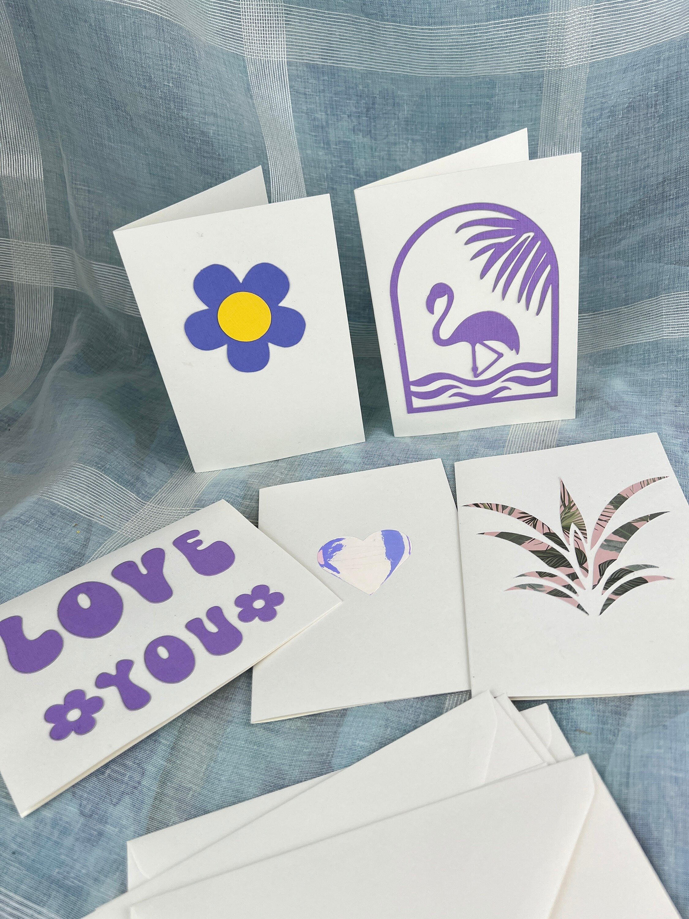 Bundle of 5 Handcrafted Double Postcards and Matching Envelopes