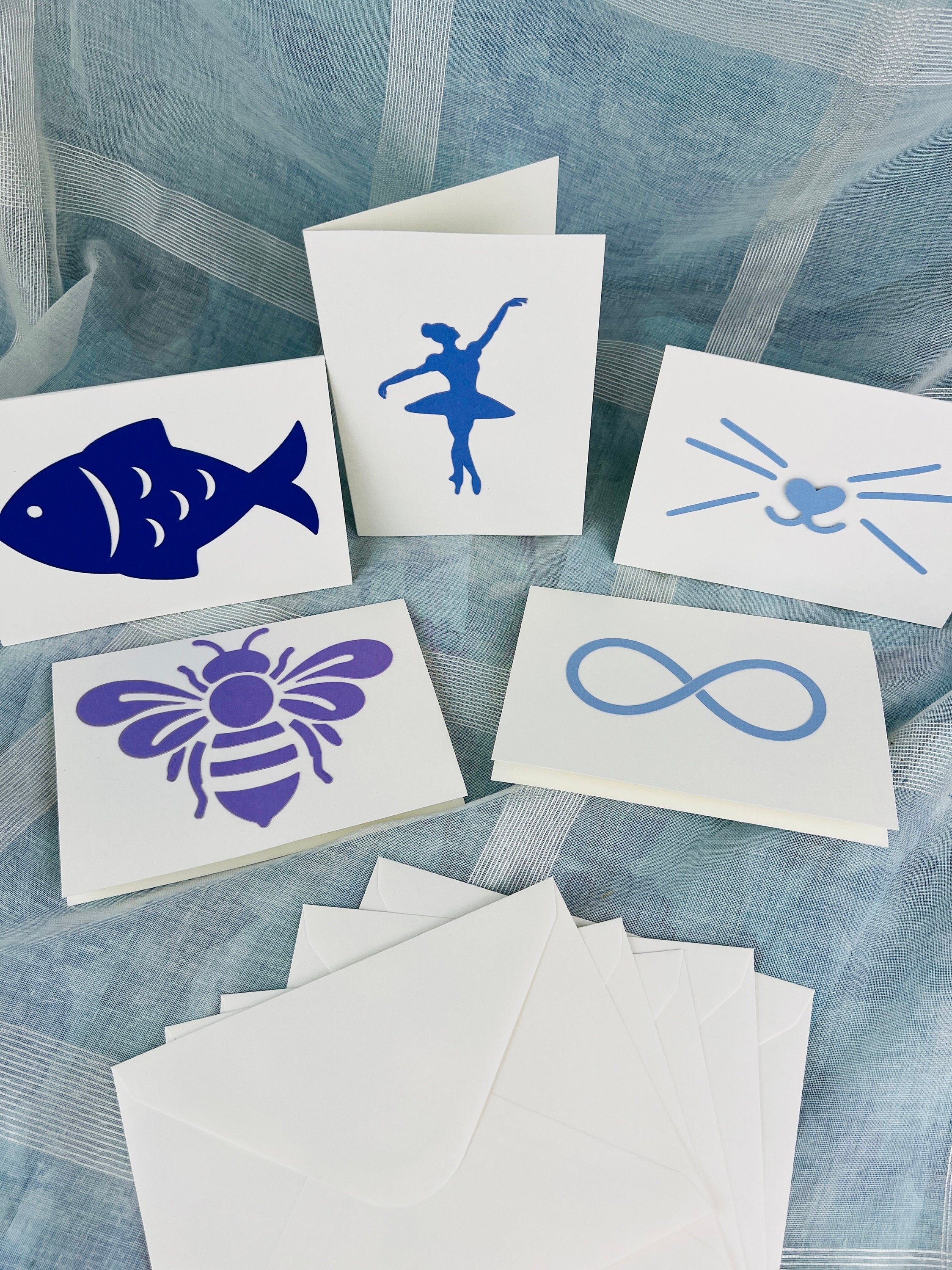 Handgefertigtes Set aus 5 handgefertigten Doppelpostkarten und passenden Umschlägen