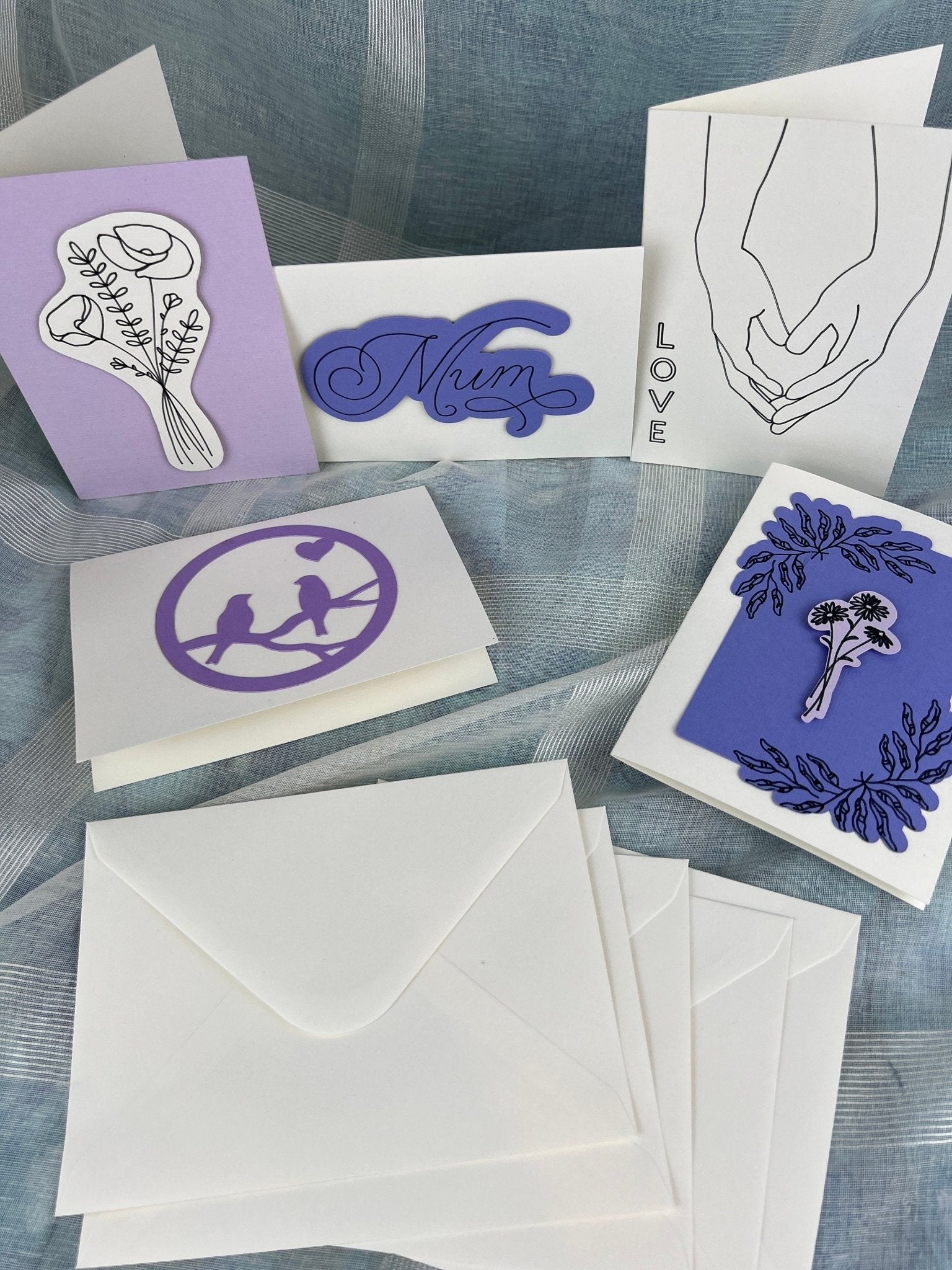 Handgefertigtes Set aus 5 handgefertigten Doppelpostkarten und passenden Umschlägen von KEY LIME STORE