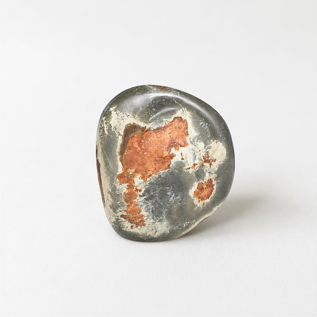 a single, round, gray rock with a reddish-brown, speckled surface.