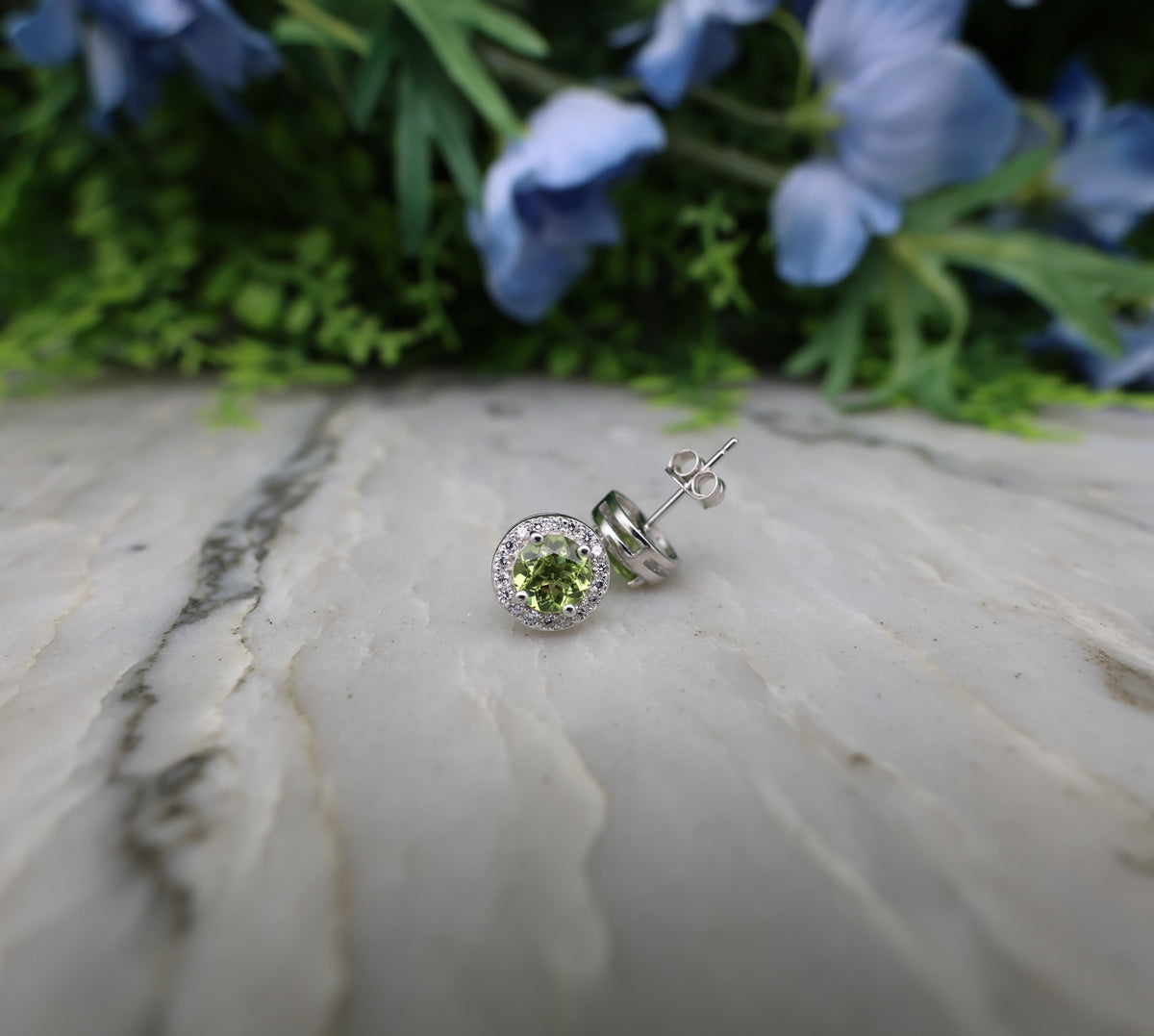 Oorsteker Peridot rond (cz) 925 sterling zilver