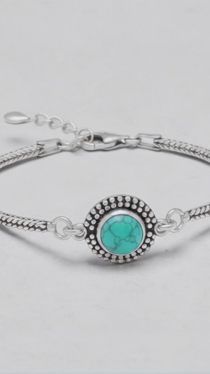 Howlith-Cabochon-Armband aus 925er Silber, verstellbar, 17–19,2 cm