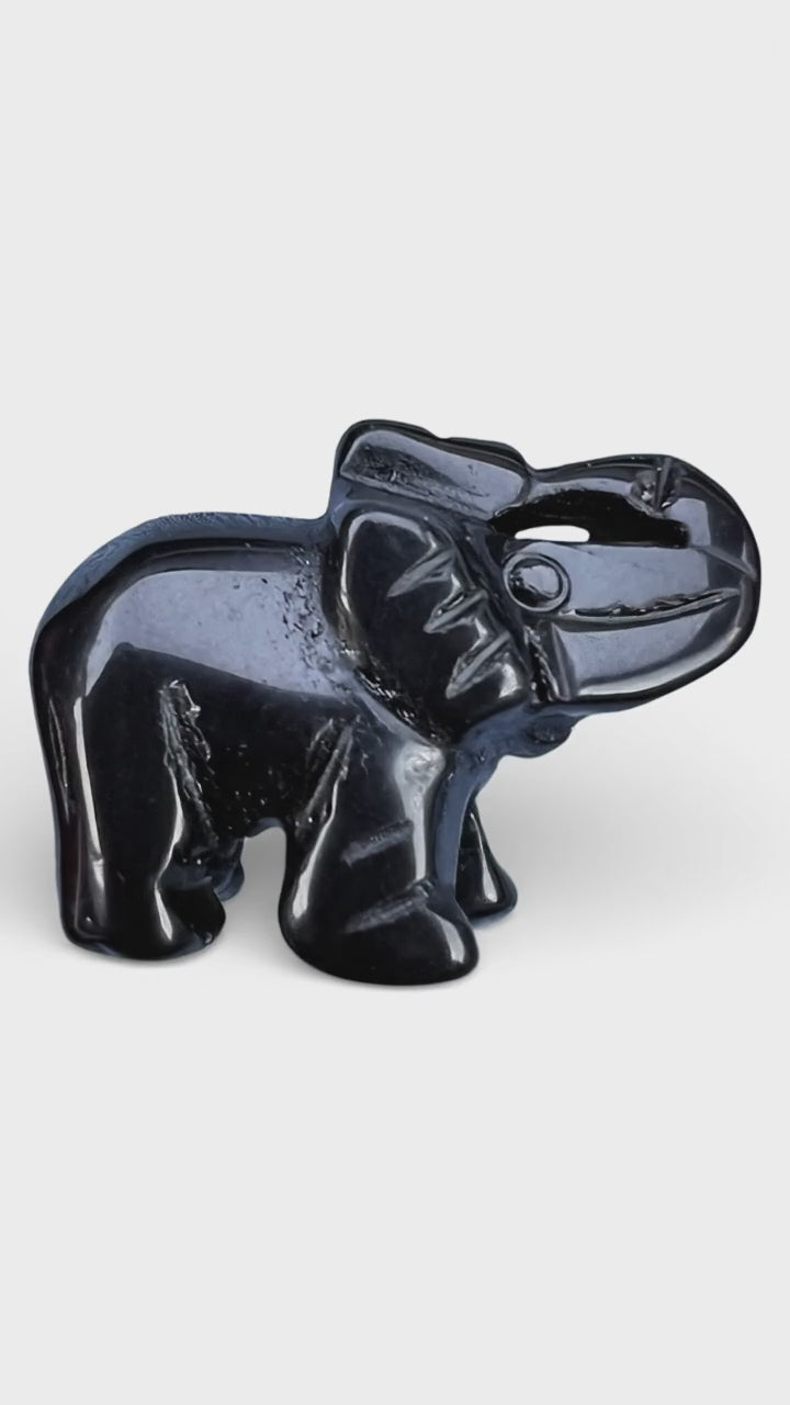Loading video: Black Obsidian Elephant, 3 cm