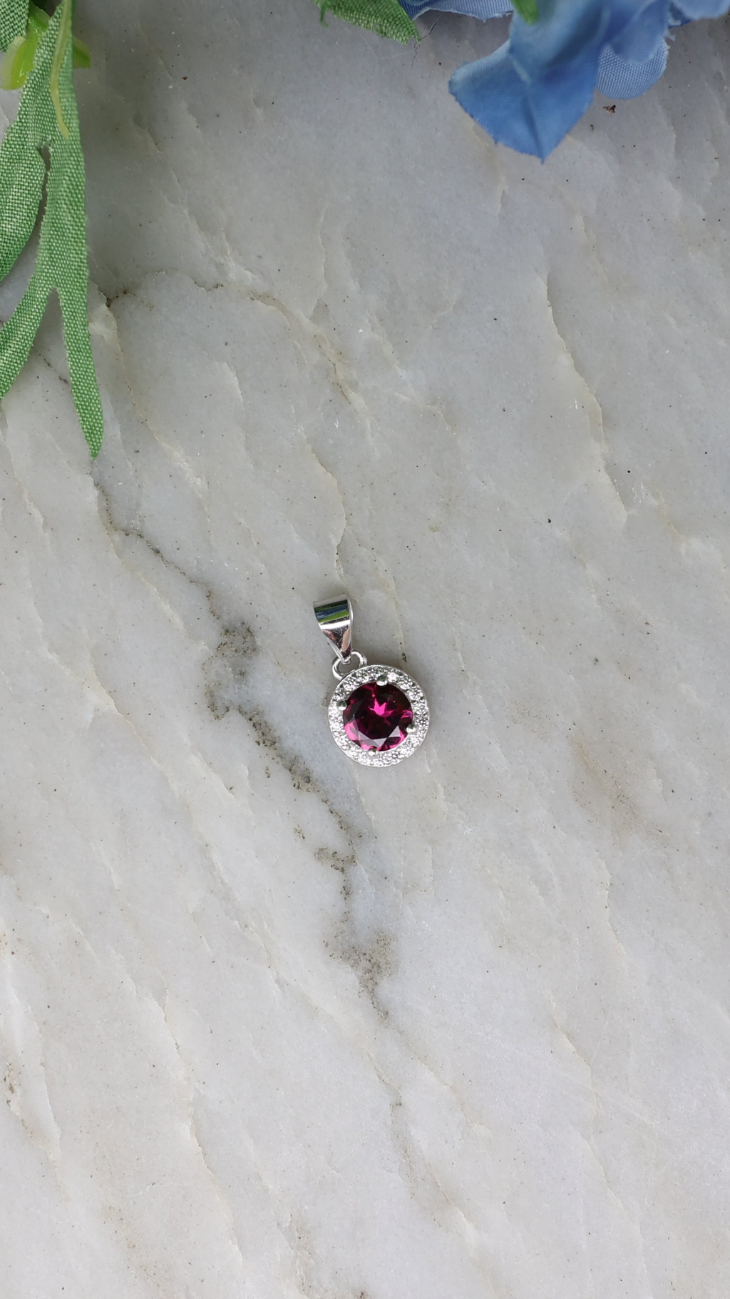 Hanger Rhodoliet rond (cz) 925 sterling zilver