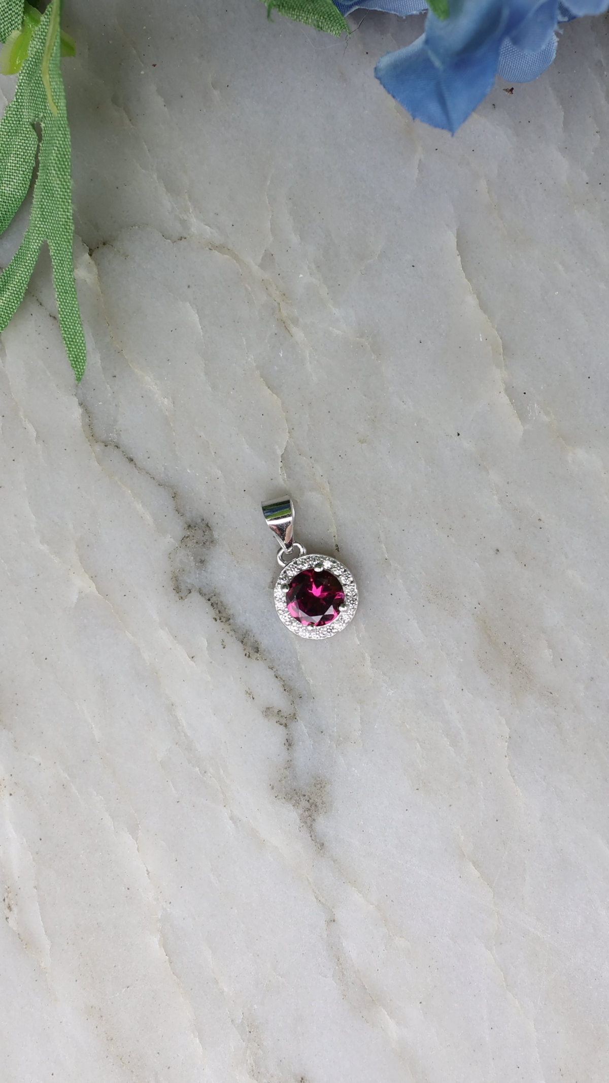 Hanger Rhodoliet rond (cz) 925 sterling zilver
