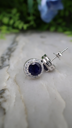 Oorsteker Saffier rond (cz) 925 sterling zilver
