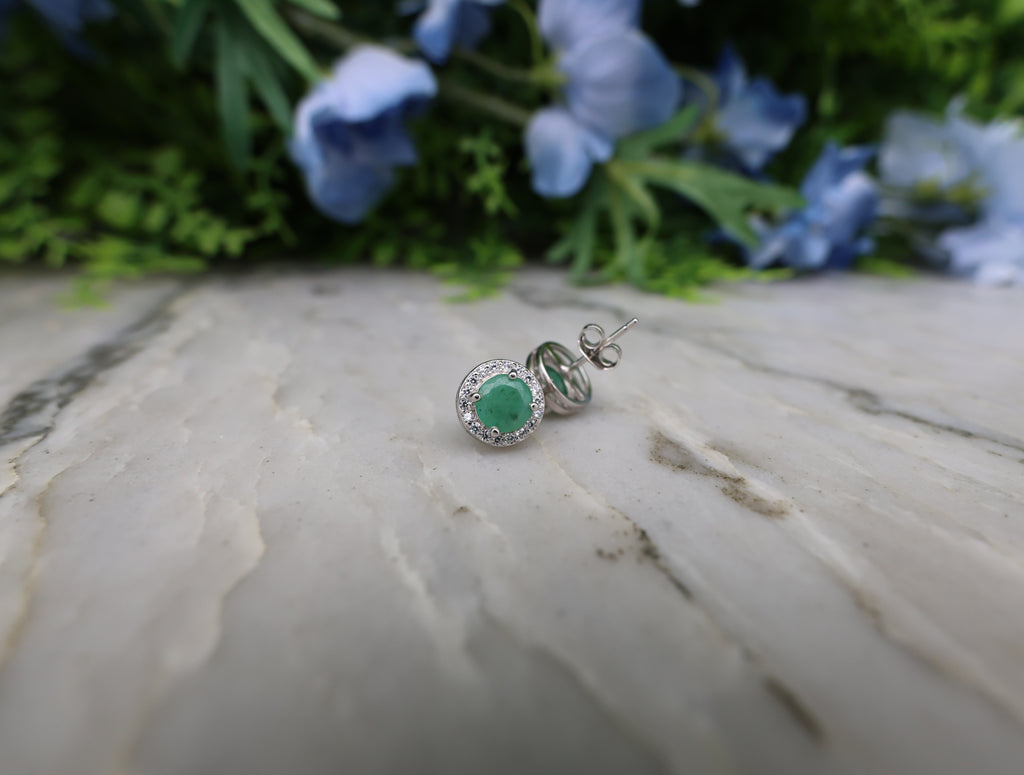 Oorsteker Smaragd rond (cz) 925 sterling zilver