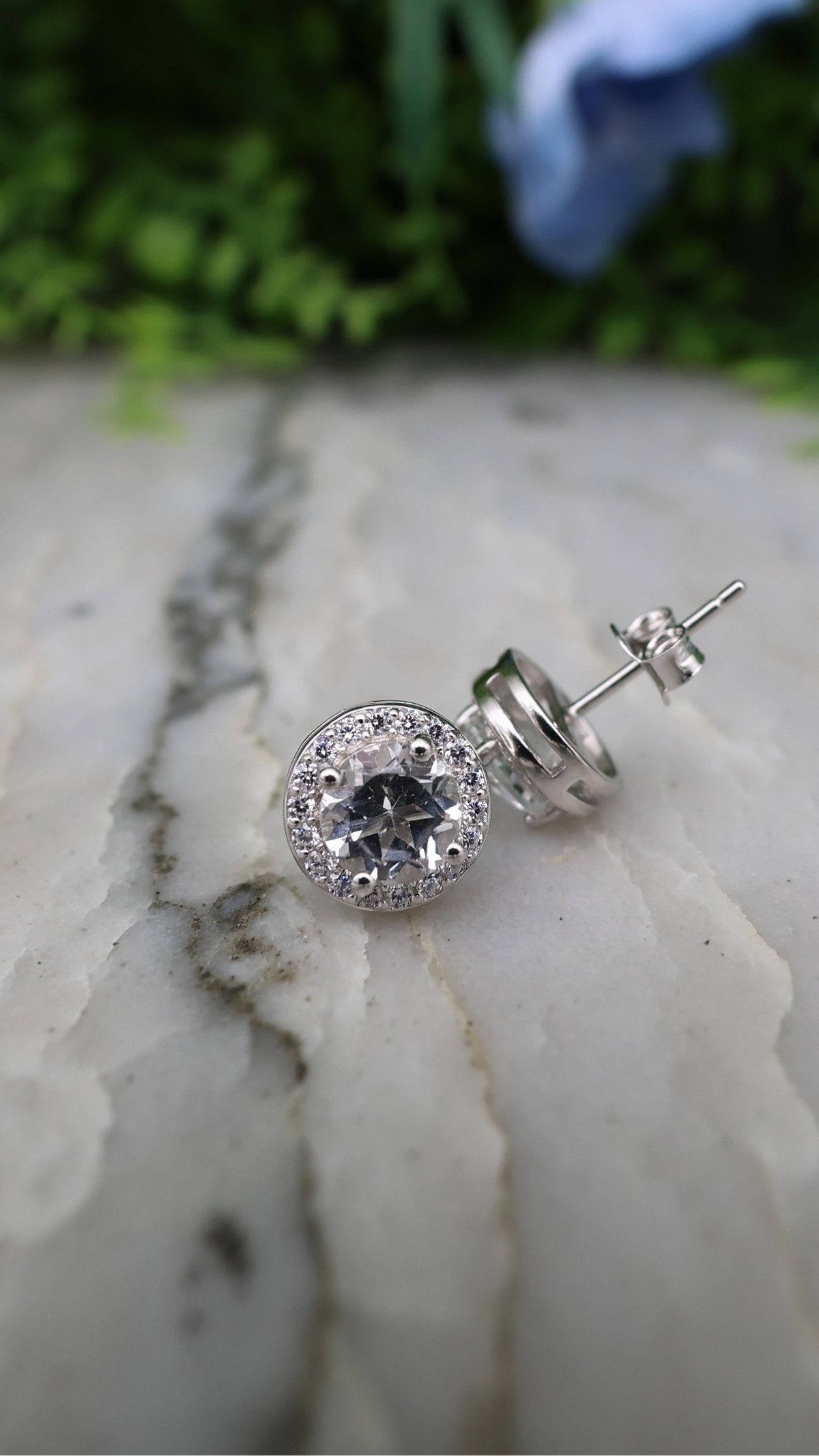 Oorsteker Witte Topaas rond (cz) 925 sterling zilver